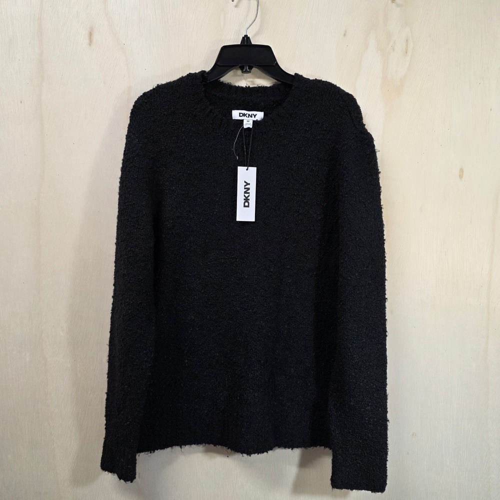 DKNY Womens Fuzzy Knit Black Crew Neck Pullover Sweater Size M NWT